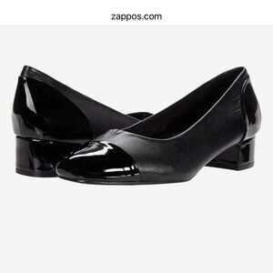 NEW Trotters 10.5 Wide Black Leather Pumps Comfort Patent Cap Toe Work Business